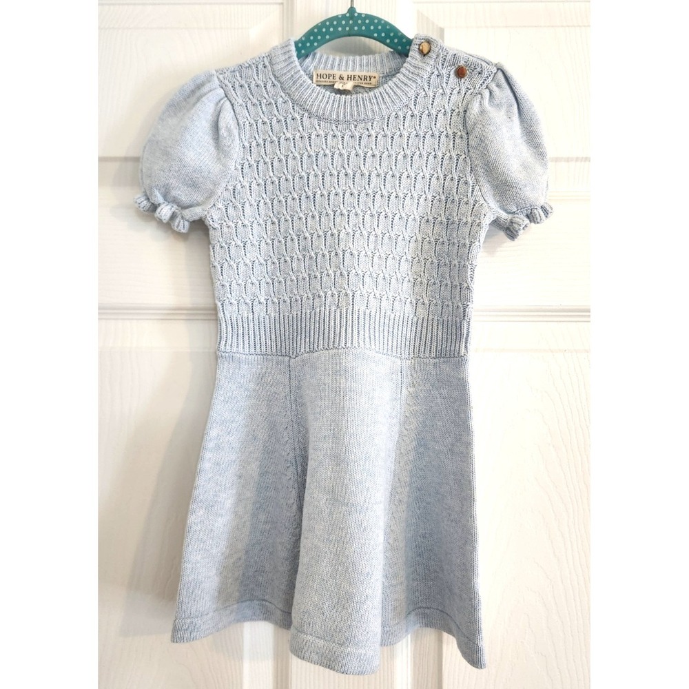 Hope And Henry Girls Organic Cotton Sweater Dress Blue Heather  SZ 3